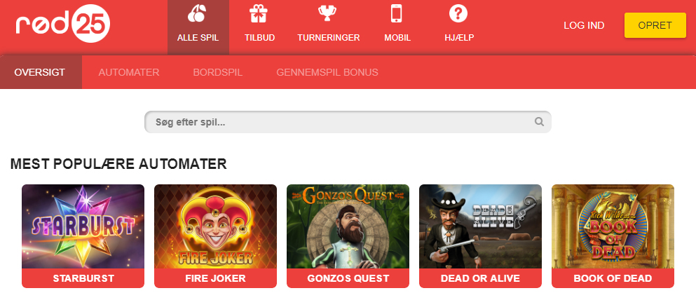 rød25 populære spil 